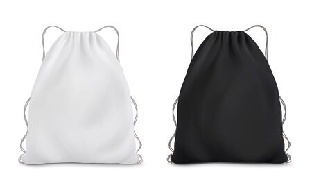 White black backpack bag on a rope. Sport bag mockup on white background.のイラスト素材