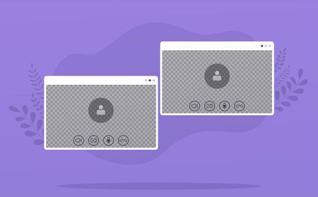 Video call conference template. People talking to each other on monitor screen. Working from home, social distancing.のイラスト素材