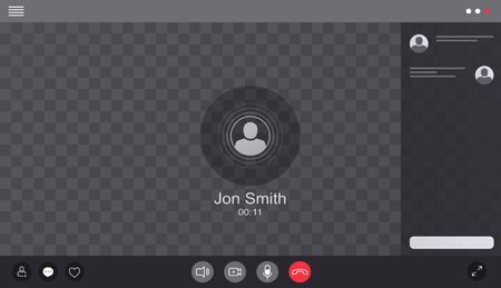User web video call window chat interface. Concept of social remote media, remote communication, video content.のイラスト素材