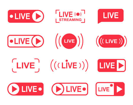 Live stream buttons, online live streaming player icons. Social media concept for tv, shows.のイラスト素材