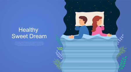 Rules of healthy sleep and causes insomnia. Man sleeping on side in bed. Concept and recommendations for good sleep.のイラスト素材
