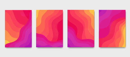 Burning flame wavy gradient brochures. Set of abstract colorful liquid modern posters.