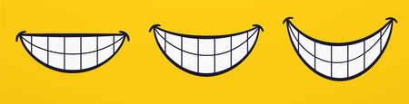 Smile, smiling lips, mouth, cheerful face emotions. Set of cartoon laughing with teeth.のイラスト素材