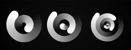 Set of circular spiral rhythms sound wave in form lines, black color.のイラスト素材