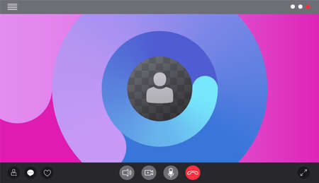 Video chat interface, user web video call window with circular spiral wave or loading. Social media concept.のイラスト素材