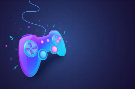 Neon game controller for controlling PC and console games. Game background concept.のイラスト素材
