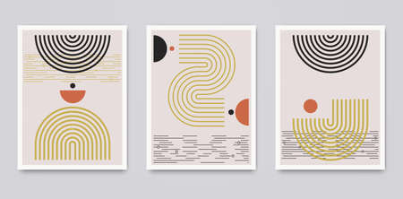 Mid-century modern poster art, with geometric shapes and lines. Design for interior decoration,...