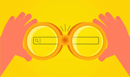 Search, job vacancy concept. Binoculars in hand, looking into the distance, targeting search...