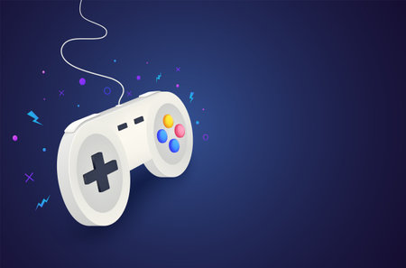 Game controller for controlling PC and console games. Video game background concept with white...
