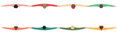 People holding hands, standing in row, top view. Concept of unity, mutual assistance and cooperation.のイラスト素材