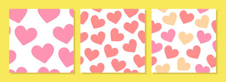Simple heart seamless pattern in retro style yellow and pink colors. Square posters with hearts, cover, wallpaper, template for print.のイラスト素材