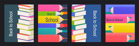 School backgrounds with pencils, books. Minimal layout of brochures with elements of school theme Back to school.のイラスト素材