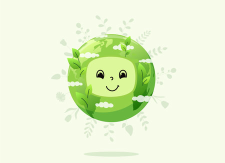 green planet. Concept reduction carbon emissions and climate impact. Vector illustration of saving planet.のイラスト素材