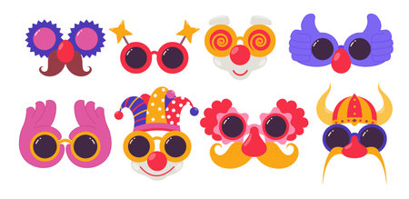 Funny holiday face masks. Carnival headdresses of various quirky characters.のイラスト素材
