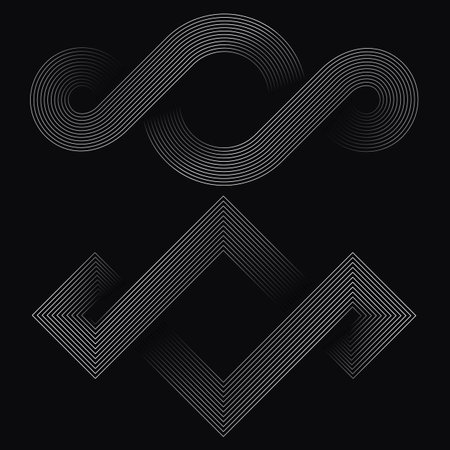Circular wavy infinity symbol, geometric abstract design pattern from lines.のイラスト素材