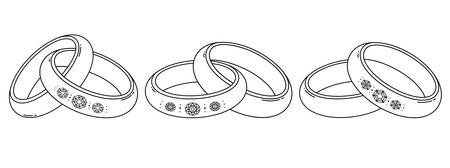 Wedding ring with diamond. Jewelry for engagement proposal and marriage invitation. Love symbols concept in linear style.のイラスト素材
