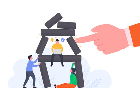 Anticrisis financial management, group of people trying to stop economic collapse. Concept business crisis and teamwork for  stability company.のイラスト素材