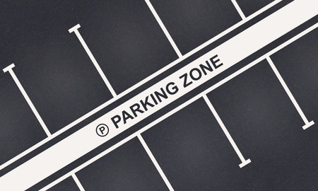 Asphalt surface with parking spaces. Empty city car park with sign, top view.のイラスト素材