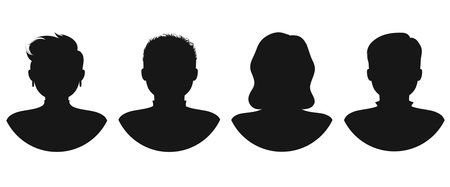 Silhouettes of male and female portraits. Black and white avatars people.のイラスト素材