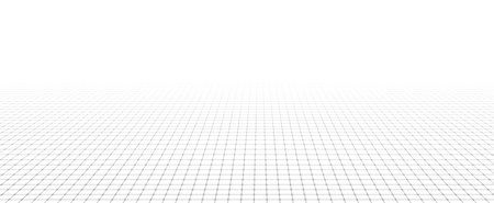 Perspective line grid. Wireframe landscape on white background, digital space of horizontal and vertical stripes.のイラスト素材