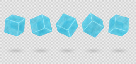 Blue ice cubes on transparent background. 
Transparent 3D frozen crystal pieces.のイラスト素材