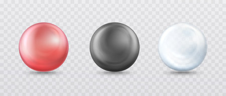 Collagen drops, cream-gel for skin care, drop oil. Liquid vitamin, machine oil, cosmetic product sirovantka or vitamin bubble. Black, red, blue drop on transparent background.のイラスト素材