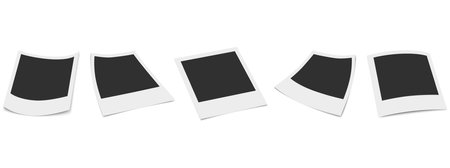 Set of paper photo frame mockups in different positions with shadow. Square portrait frames for photo cards.のイラスト素材