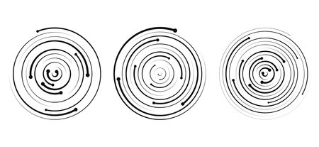 Circular spiral rhythm of sound wave in form of lines and dots. Dynamic spiral linear transition.のイラスト素材