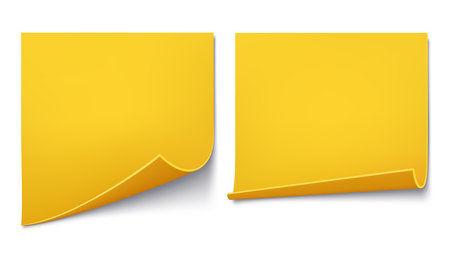 Yellow sticky reminder sticker. Sheet of paper for notes, messages with a folded corner.のイラスト素材