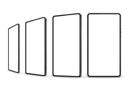 Blank smartphone mockup front, side view. Mobile phone from different sides isolated on white background.のイラスト素材