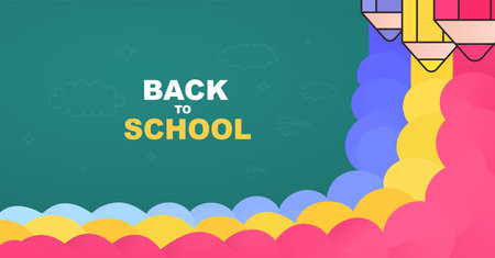 Back to school banner with color pencils. School supplies banner template. Simple educational posterのイラスト素材