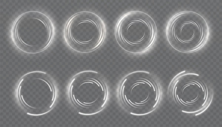 Dynamic circular glowing ring. Geometric shining spiral round lines of light.のイラスト素材