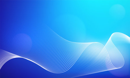 Futuristic blue wavy background of lines. Abstract pattern with shining white lines.のイラスト素材