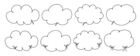 Empty line shaped speech bubbles. Cartoon cloud shaped message box, chat box.のイラスト素材