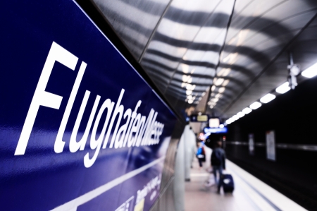 Underground train station, tube, at Stuttgart airport with Flughafen signのeditorial素材