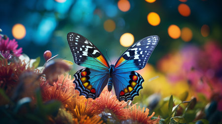 Butterfly on a flower in the garden with bokeh