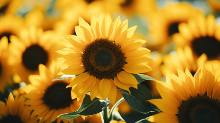 Sunflowers blooming in the field on a sunny day.の写真素材