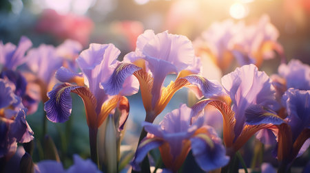 Beautiful iris flowers blooming in the garden, stock photoの写真素材