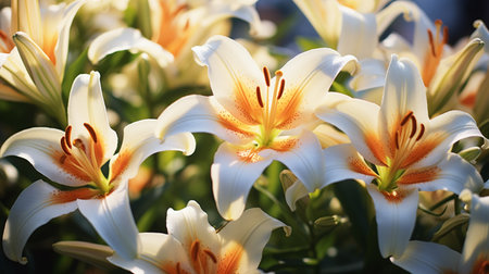 Beautiful lily flowers in the garden, close-up.の写真素材