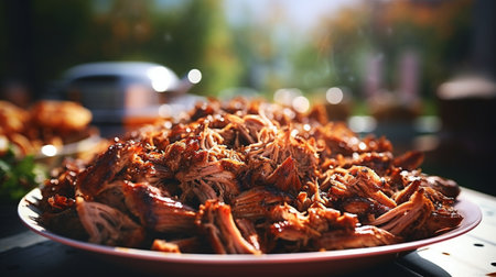 Bowl of tasty fried chanterelle mushrooms on table outdoorsの写真素材