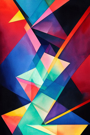 abstract colorful background with geometric shapes - triangles and lines on black