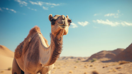 Camel in the Sahara desert, Morocco. Vintage filter effect.