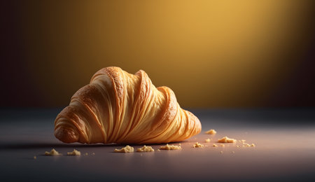Freshly baked croissant on a dark background with copy spaceの写真素材