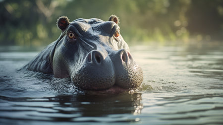 Hippopotamus in the water, Kruger National Park, South Africaの写真素材