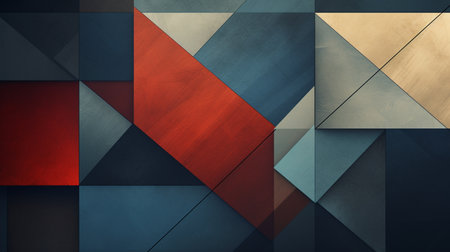 Abstract geometric background with red, blue and black triangles. 3d rendering