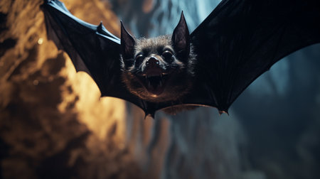 Bat in the cave. Halloween concept. 3D Rendering.