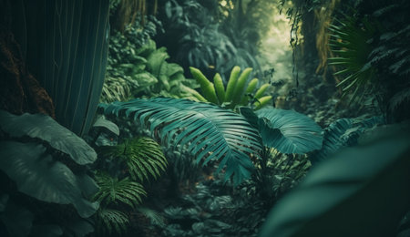 Tropical rainforest with lush greenery. Nature background.