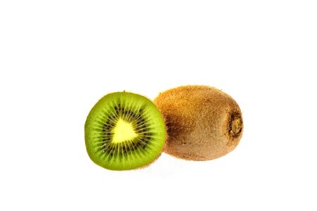 Ripe kiwi and a half on a white backgroundの写真素材