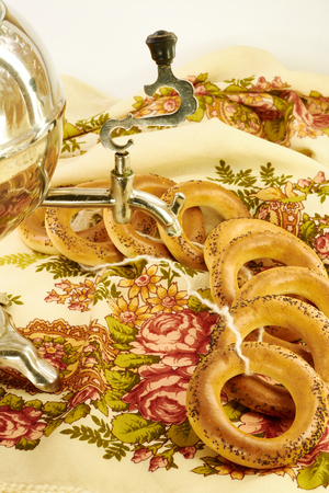 Related bagels with poppy seeds on a napkinの写真素材