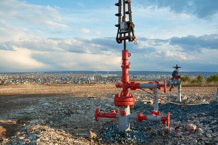 Oil pumping station in the early springの写真素材